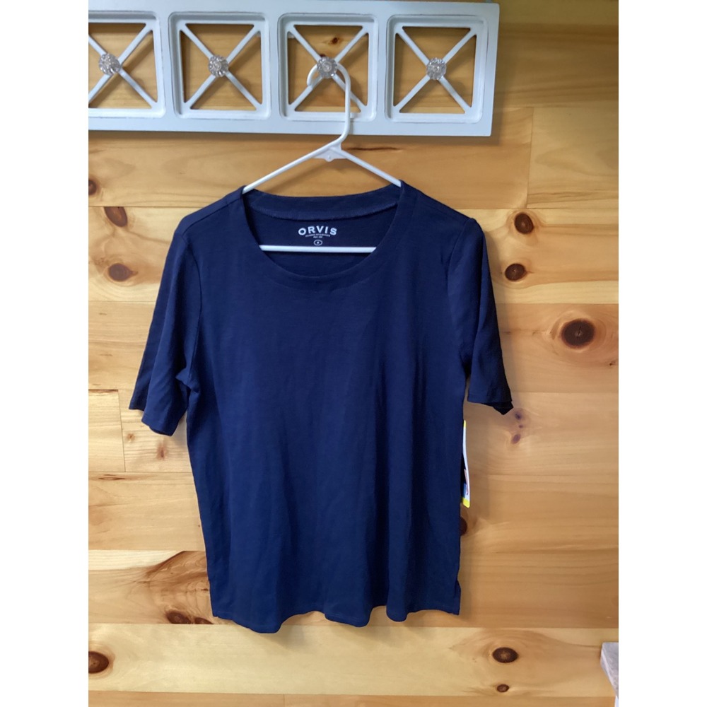 Orvis Classic Navy Blue 100% Pima Cotton Slub‎ T-Shirt Women Size S NWT